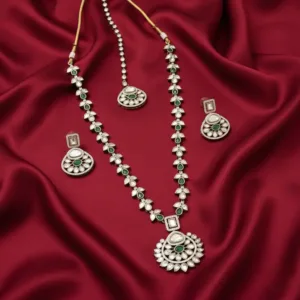 Elegant Kundan & Emerald Green Stone Necklace Set for Women | Bridal Imitation Jewellery by Swarali Fashion