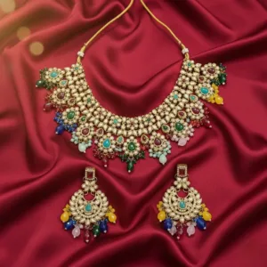 Royal Multi-Coloured Kundan Bridal Necklace Set with Earrings | Swarali Fashion Imitation Jewellery