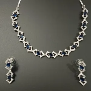 Blue Sapphire Diamond-Cut Necklace Set with Earrings