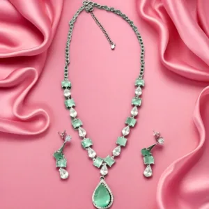 Emerald Green Teardrop Stone Necklace Set with Earrings | Swarali Fashion Imitation Jewellery