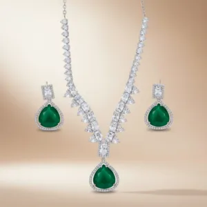 Emerald Green Diamond-Cut Imitation Necklace Set for Women