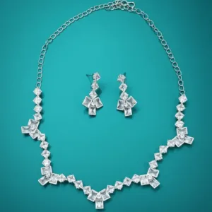 Elegant Square Crystal Diamond Look Necklace Set for Women