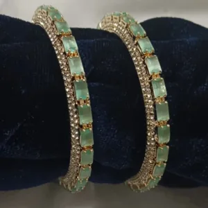 Elegant Green Stone Diamond Studded Gold Finish Bangles