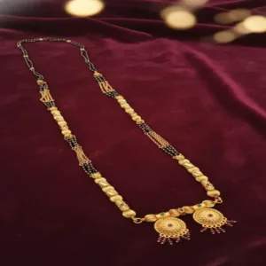 Elegant Traditional Gold-Plated Double Pendant Mangalsutra with Black Beads