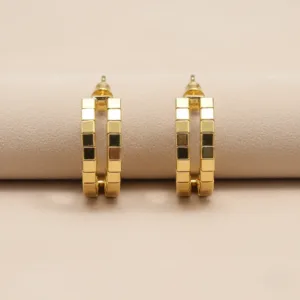 Elegant Dual-Tone Square Hoop Earrings for Women